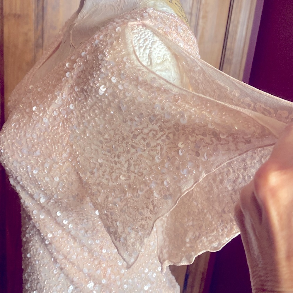 90’s Vintage Adrianna Papell Beaded Sequin top V-neck Flutter Sleeve Size Medium - Picture 6 of 10